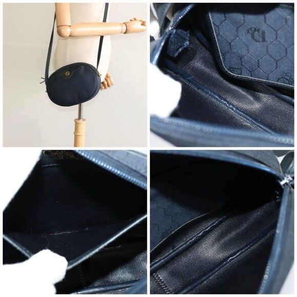 Christian Dior Honeycomb Canvas Shoulder Bag Gold Navy - Picture 16 of 16